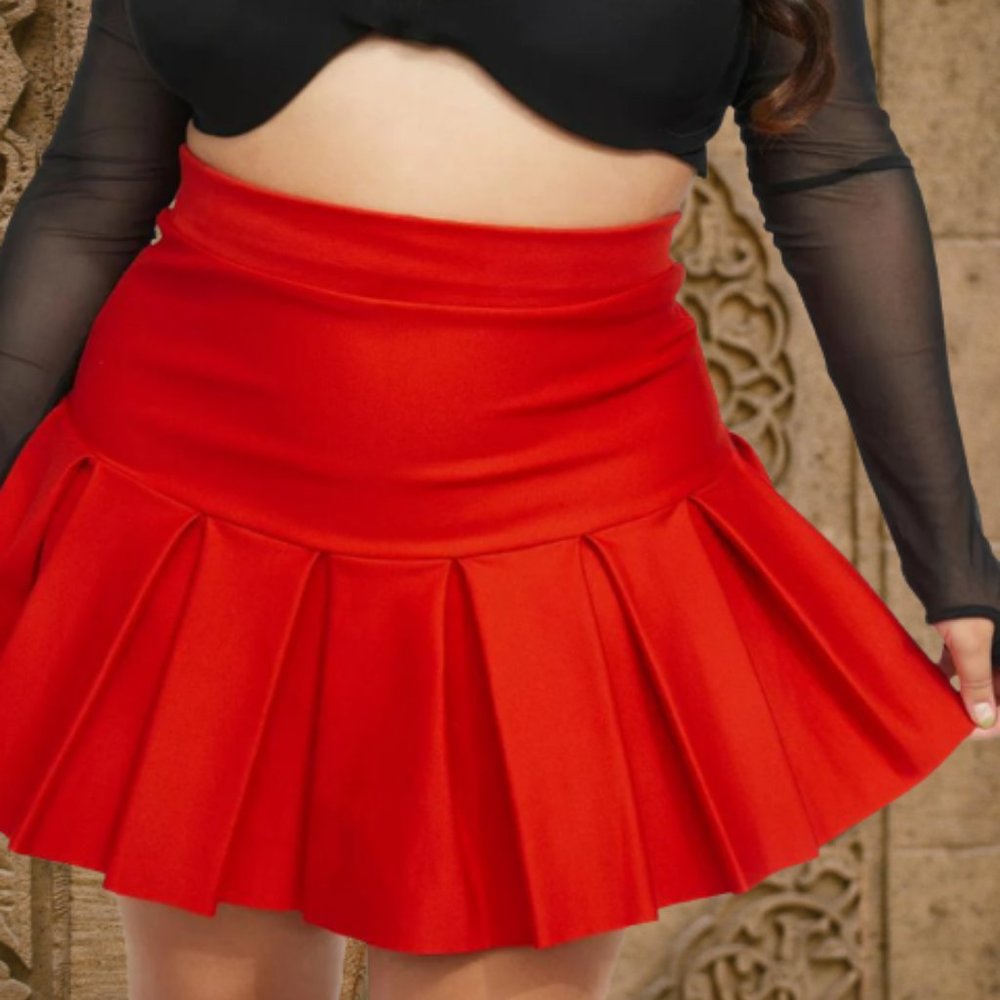 Cherry Red Pleated Tennis Mini Skort - Size 2X / 2XL - 00's y2k preppy